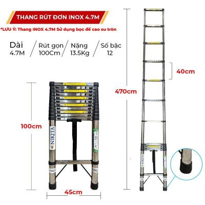 Thang INOX rút đơn chân chống trượt NKT-ID47