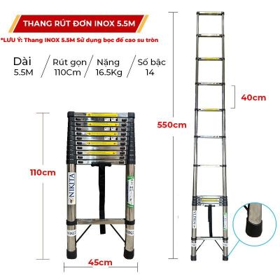 Thang INOX rút đơn chân chống trượtNKT- ID55