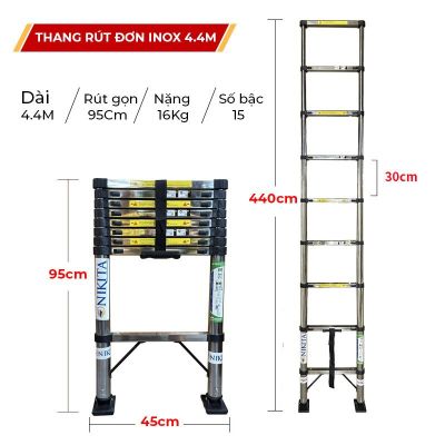 Thang INOX rút đơn chân chống trượt NKT-ID44