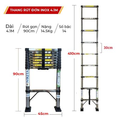 Thang INOX rút đơn chân chống trượt NKT-ID41