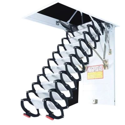 Thang gác mái xếp gọnThang gác xếp ốp trần nhôm
